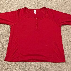 ABOVE STARS RED HENLEY LONG SLEEVE PAJAMA SHIRT WOMENS SMALL